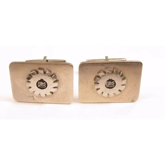 Signed Pat. Pend Vintage Silver Tone Dbs‎ Saw Blade Plaque Men's Cuff Links