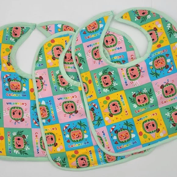 Handmade Watermelon/Lady bug print Toddler Bright Drool bib 12Wx14L.
