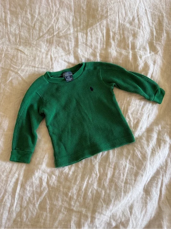 Ralph Lauren Emerald Green Waffle Thermal Crewneck for Kids