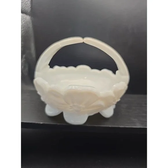 Vintage West Moreland Milk Glass Basket Candy‎ Dish With Florals