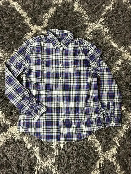 Polo Ralph Lauren Shirt Natural Stretch XL 18-20 Long Sleeve Plaid Blue Button