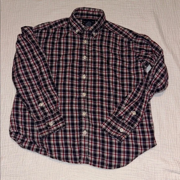 Ralph Lauren Boys Long Sleeve Button Up Shirt Red Blue White Plaid Shirt Holiday