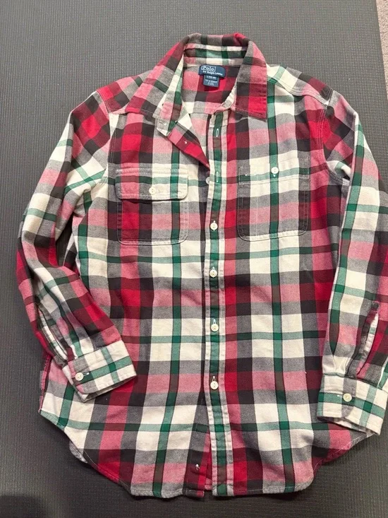 Ralph Lauren Red, Green & Black Plaid Button-Up Shirt size 14-16