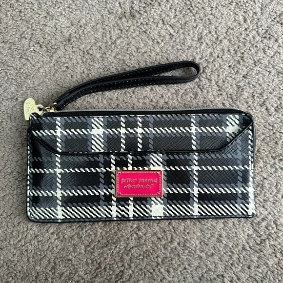 Betsey‎ Johnson Black and White Plaid Clutch Wallet
