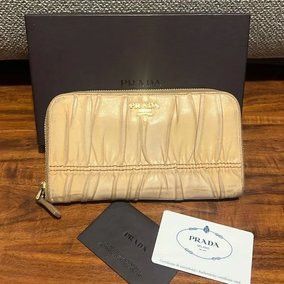 PRADA Authentic Long Zipper wallet card box in a NAPPA GAUFRE
