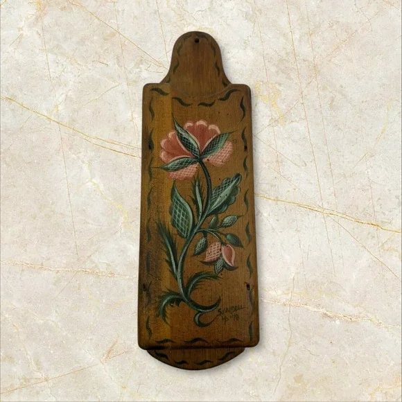 Habersham Plantation Wood Wall Pocket‎ 1978 Brown Good Folk Art Floral Box