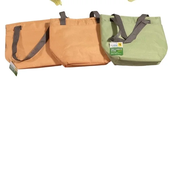 3- True Living Outdoors Soft Cooler Bag 8 Can Green Orange Beige‎ Lunch