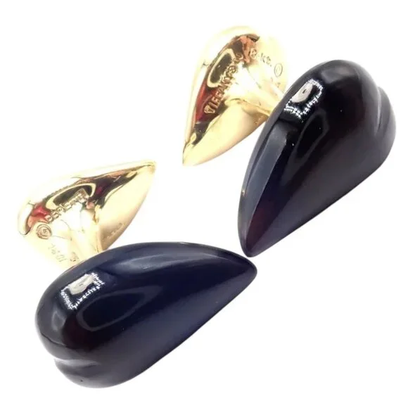 Authentic! Tiffany & Co Peretti 18k Yellow Gold Black Onyx Teardrop Cufflinks
