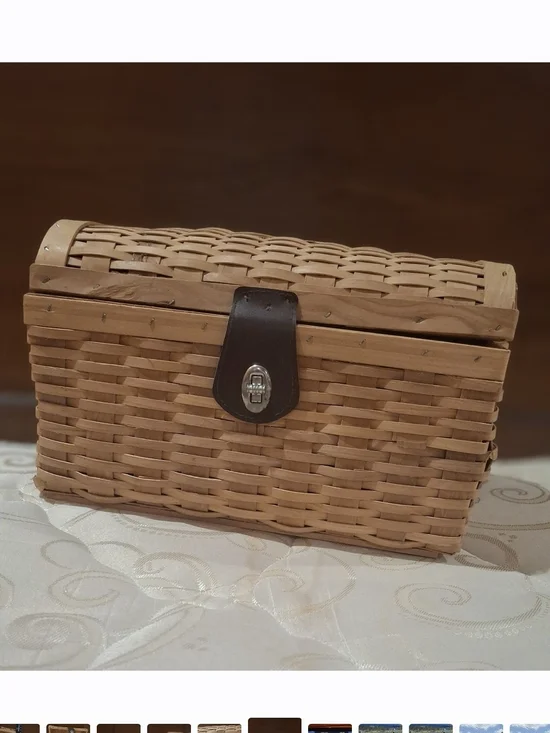 Woven Basket with Leather Strap