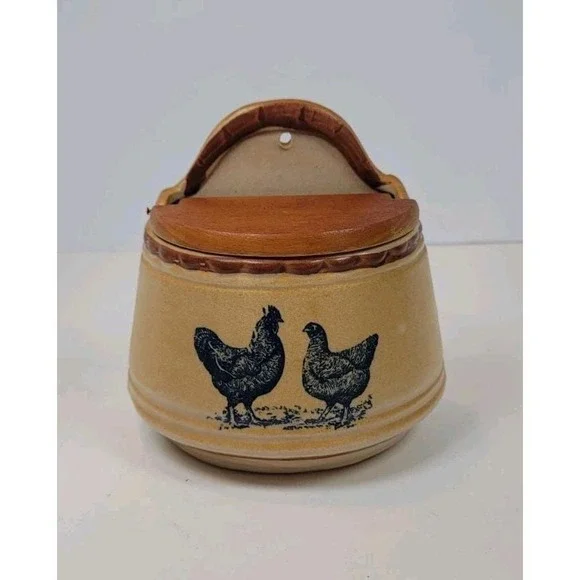 Vintage Salt Box with Hen and Rooster 70s