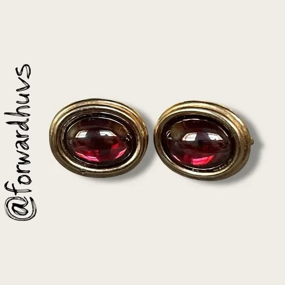 Swank Gold Tone Cufflinks – 3/4” Red Oval (Lucite?) Design
