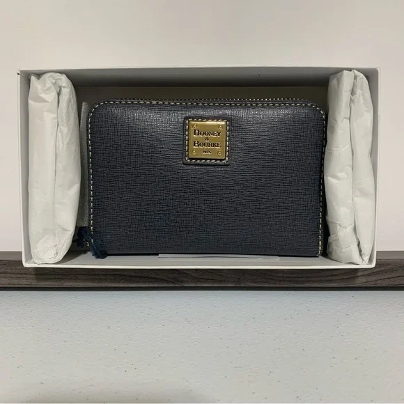 Dooney & Bourke Dark Gray Italian Saffiano Leather Medium Zip Around Wallet-NWT