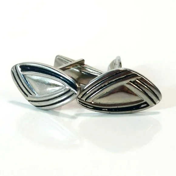 Vintage Triangle Shaped Silver Tone Cufflinks Mid Century Modern