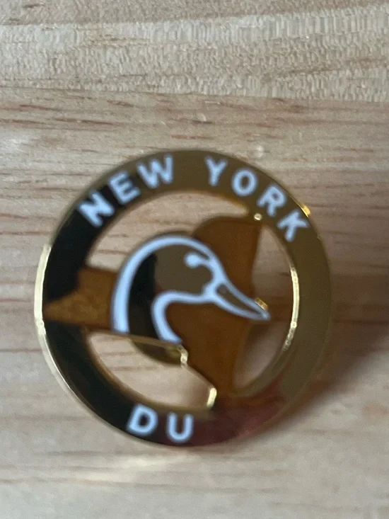 New York Duck Enamel Lapel Pin - Gold and White