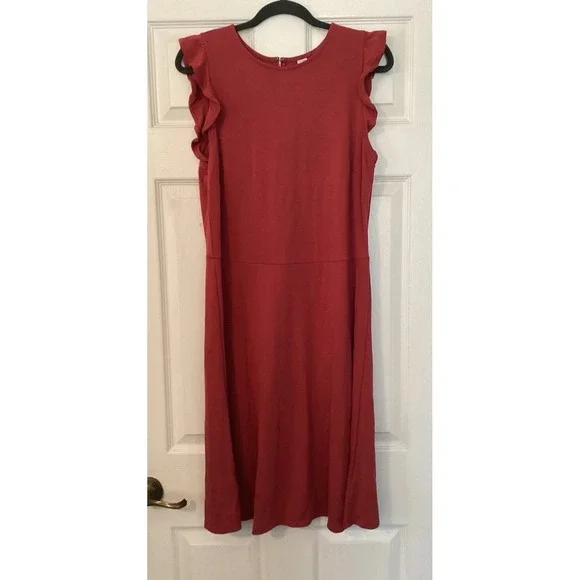 Old Navy Dress Large‎ Tall Red Flutter Sleeve Aline Stretch MIDI