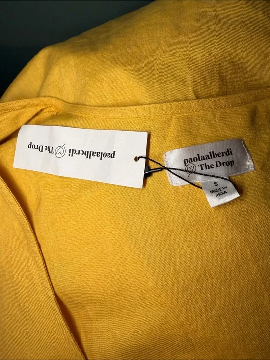 The Drop x Paola Alberdi NWT Yellow Wrap Dress 100% Cotton Size Small Womens