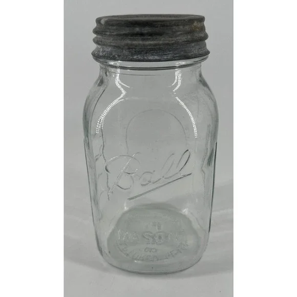 Ball Mason Canning Jar Qt Blue Tint Glass Measure Sculptured 62 C10 w/Zinc Lid