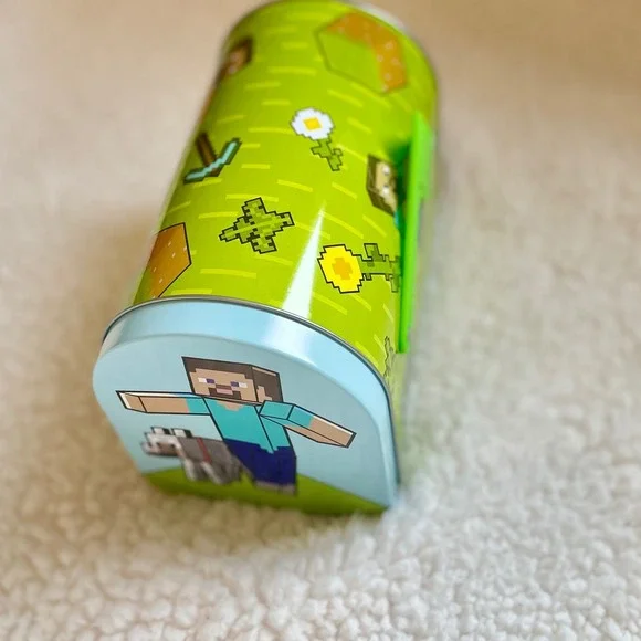 Minecraft Steve and Wolf Tin Mailbox Green Storage Box with Functional Flag‎