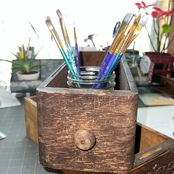 Brown Wooden Drawer with Rustic Accents