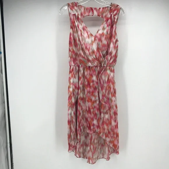 Bisou Bisou Michele Bohbot Dress Womens 4 Pink Orange V Neck High Low Blouson