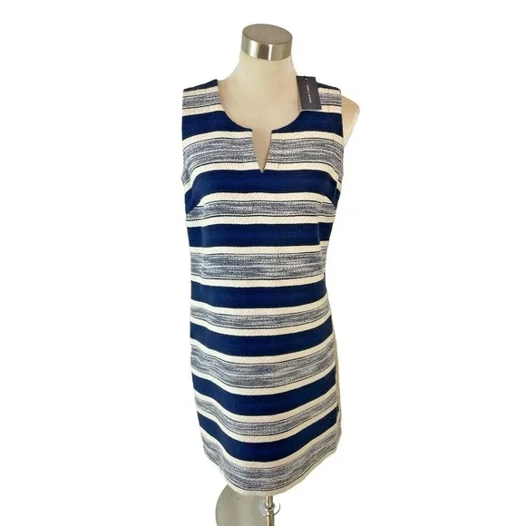 NWT Tommy Hilfiger Blue Beige Tweed  Midi Fit‎ to Flare Sleeveless Dress Size 8