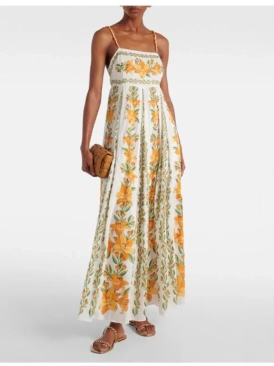 Farm Rio Tropical Lightness White/Yellow Floral Maxi Dress Size Medium NWT