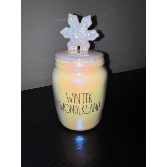 Rae Dunn Winter Wonderland Iridescent Snowflake Canister Ceramic Jar Magenta