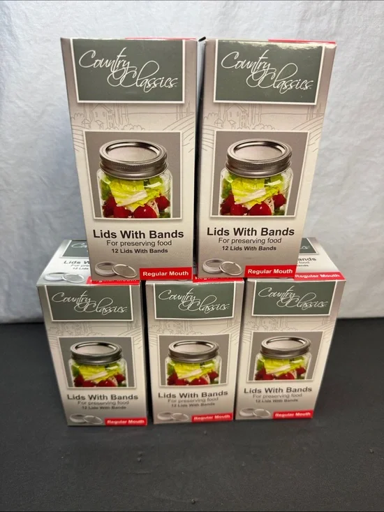 Country Classics Regular Mouth Canning Lids & Bands 5 Boxes 60 Sets New