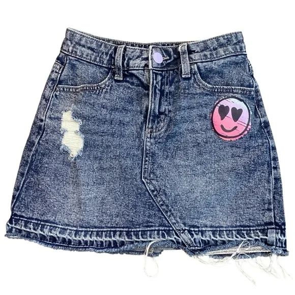 Justice Girls High Rise‎ Denim Icon Raw Hem Distressed Skort Size 12
