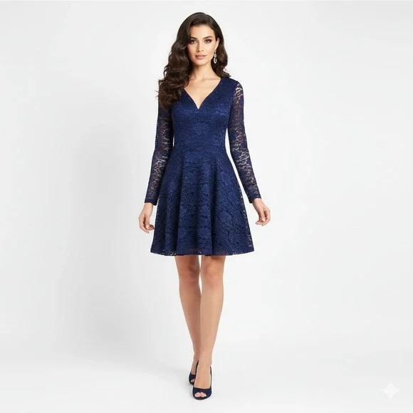 Trixxi Dress Womens XS‎ Blue V Neck Lace Overlay Keyhole Back Cocktail Night Out