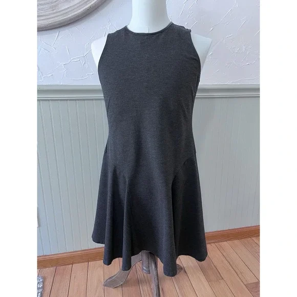 Lauren Ralph‎ Lauren Lg Dark Gray Sleeveless Fit Flare Flounce Ponte Knit Dress