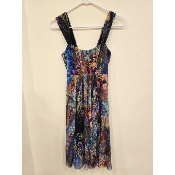 Elana Kattan Art Print Fit & Flare Dress M Multicolor‎ Botanical Made USA...