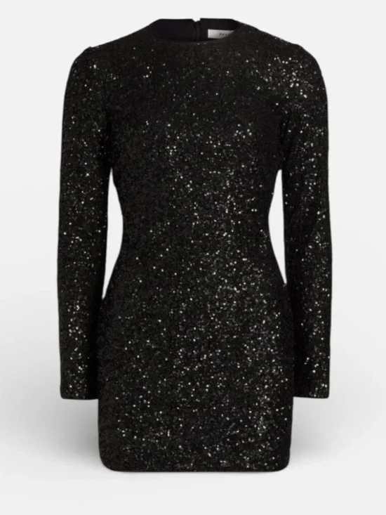 NWT Frame Sequin Mini Embellished Fitted Dress Black Long Sleeve Size S $798