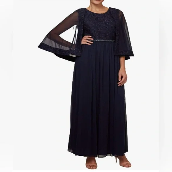 le bos dress Navy Blue Women’s Plus Size 16 Cape Arm Evening Dress elegant