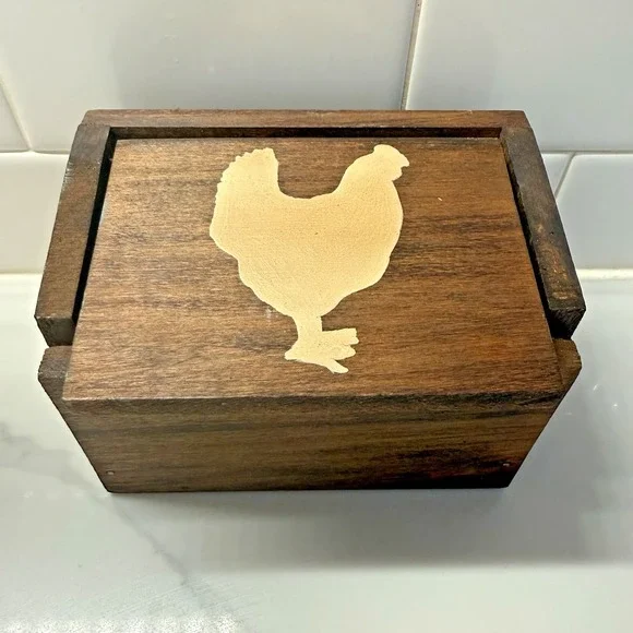 Vintage Wooden Recipe Box with Painted Chicken Farmhouse Kitchen Decor 6