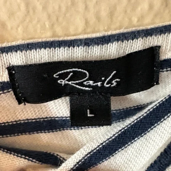 Rails Women's Nautical Striped Midi Dress Square Neck 100% Cotton Navy White  L