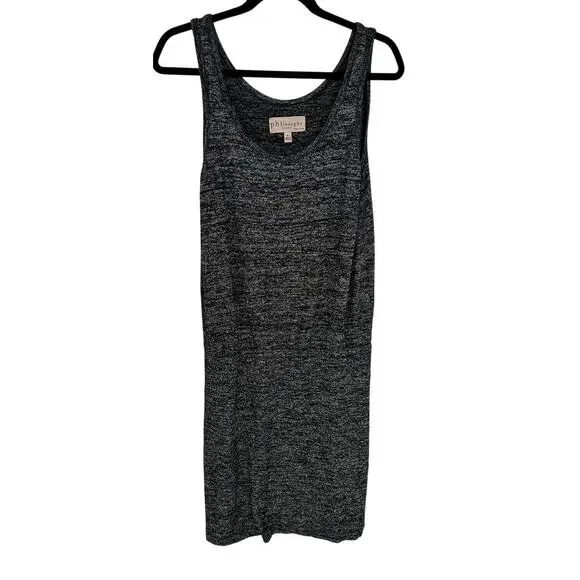 Philosophy Black Heathered Midi Dress Sleeveless Drawstring Waist Casual Small S