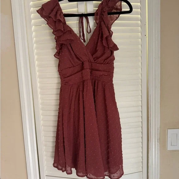 Dee Elly Ruffled Burgundy Dress