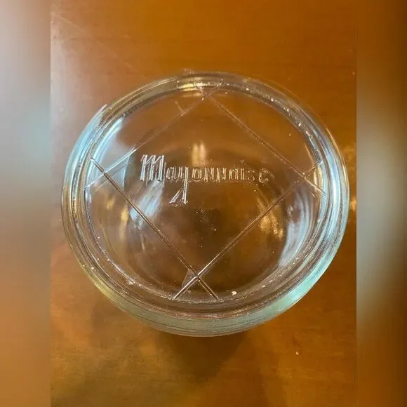 Vintage Unmarked Clear Pressed Glass Mayonnaise Bowl Lid Small Serving Dish 5X3