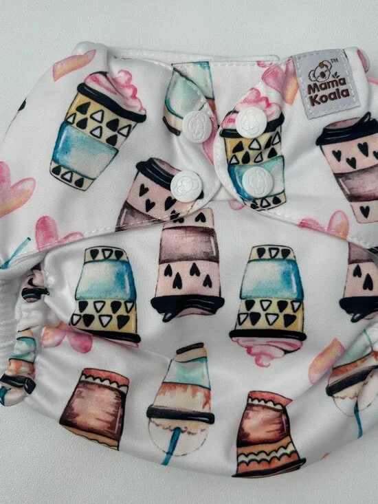 NEW Mama Koala Pocket Cloth Diaper OS Coffee Print No Insert