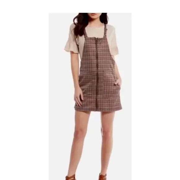 Allison and‎ Kelly medium overall plaid Women romper dress pinafore academic y2k