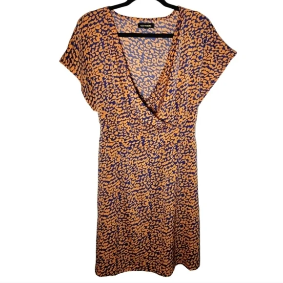 Qed London Leopard Print Blue Orange Dress