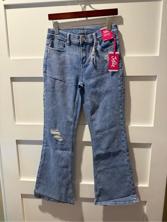 Justice Light Blue Flare Jeans with Distressed Knee