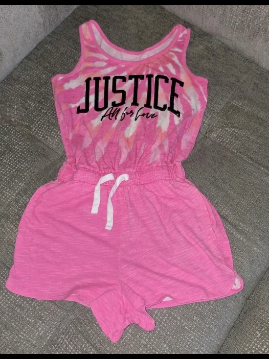 Justice Pink Tie-Dye Tank Romper with Drawstring