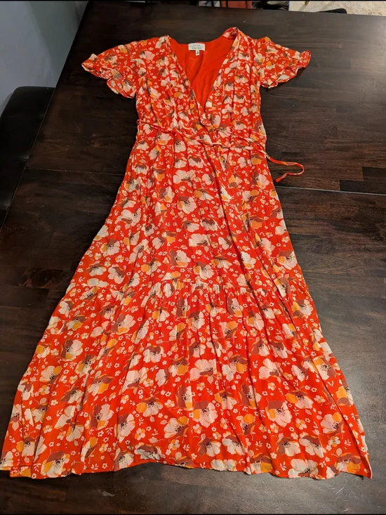 & Other Stories Bright Red/Orange Floral Wrap Maxi Dress, Women's 6