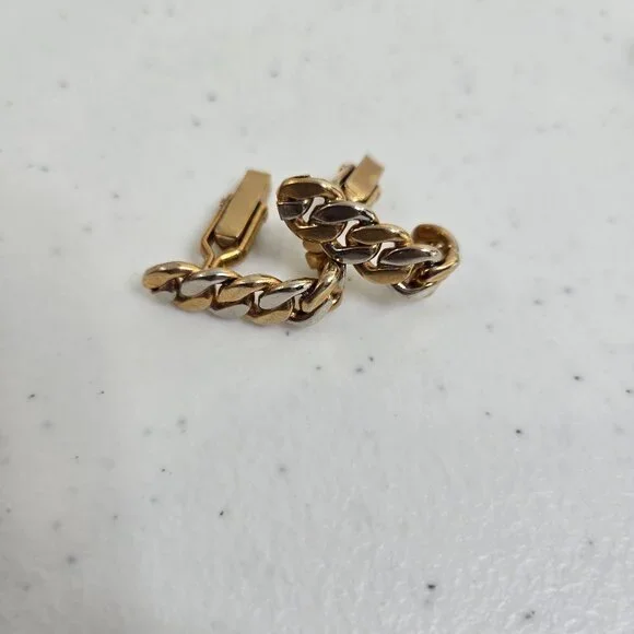 Swank Chain Cufflinks Gold Silver Tone Mens Flat Cuban Loop Mixed Metal