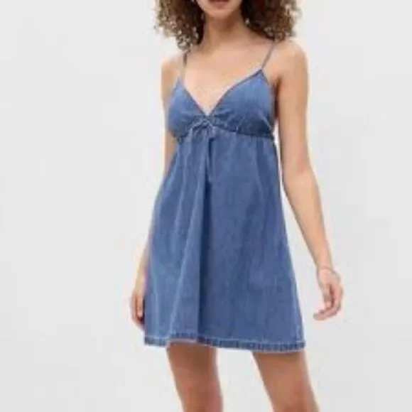 GAP NWT Denim Mini Dress Size S Tie Front Y2K 90s Classy Classic Summer Shift