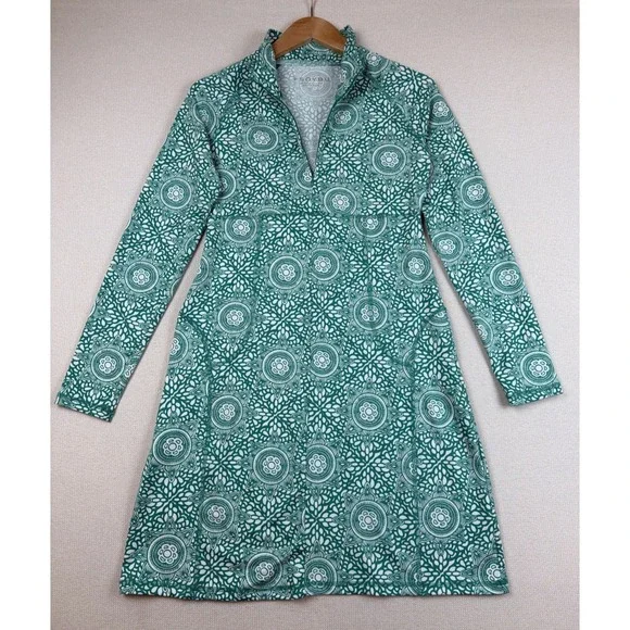 Soybu Dress Women's Size Small Green White Mock Neck Sport Quarter Zip Athletic