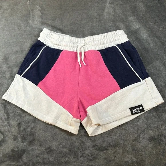Justice Sweat Shorts Color‎ Block Drawstring Waist Pink Blue Girls Medium (10)