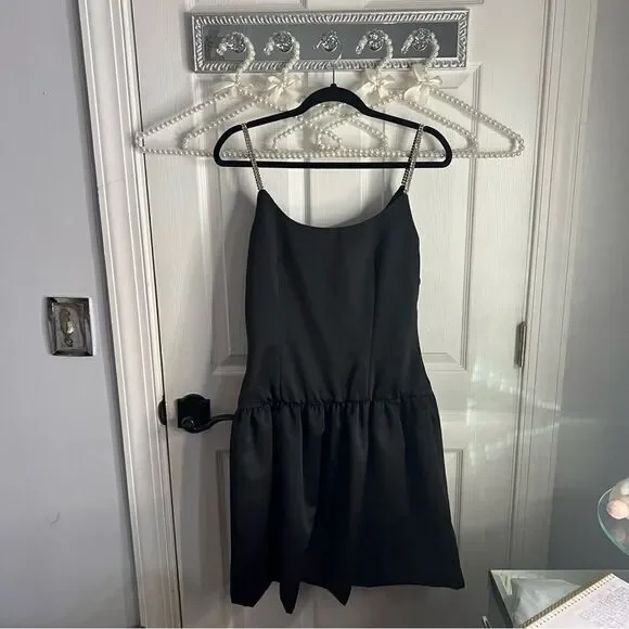 Vintage Leslie Fay Evening Little Black Dress with Diamond Straps